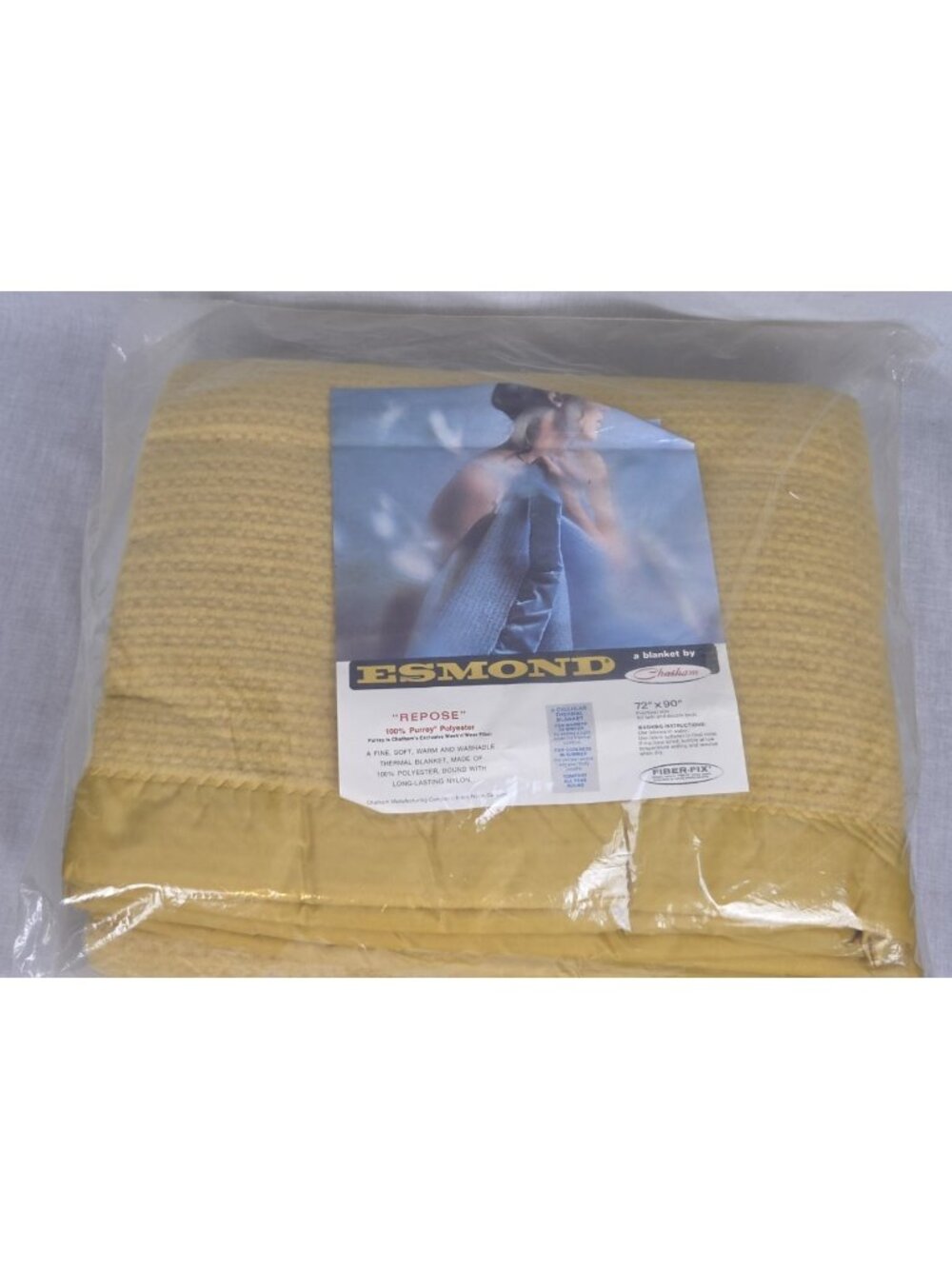 Vintage Esmond by Chatham Gold Waffle Blanket NEW Satin Trim Twin Double 72x90